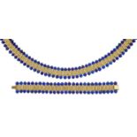 A Lapis Lazuli necklace and bracelet, the collar necklace composed of a series of interconnecting