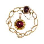 An 18ct gold, garnet bracelet and Victorian gold garnet pendant, the curb-link bracelet with oval