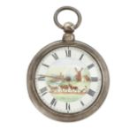 An 18th century English silver pair cased verge pocket watch, by GH Hukins, the white enamel dial