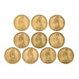 Ten Victoria Jubilee Head sovereigns, comprising: 1887, Sydney Mint; 1890, Sydney Mint; 1890; 1889 x