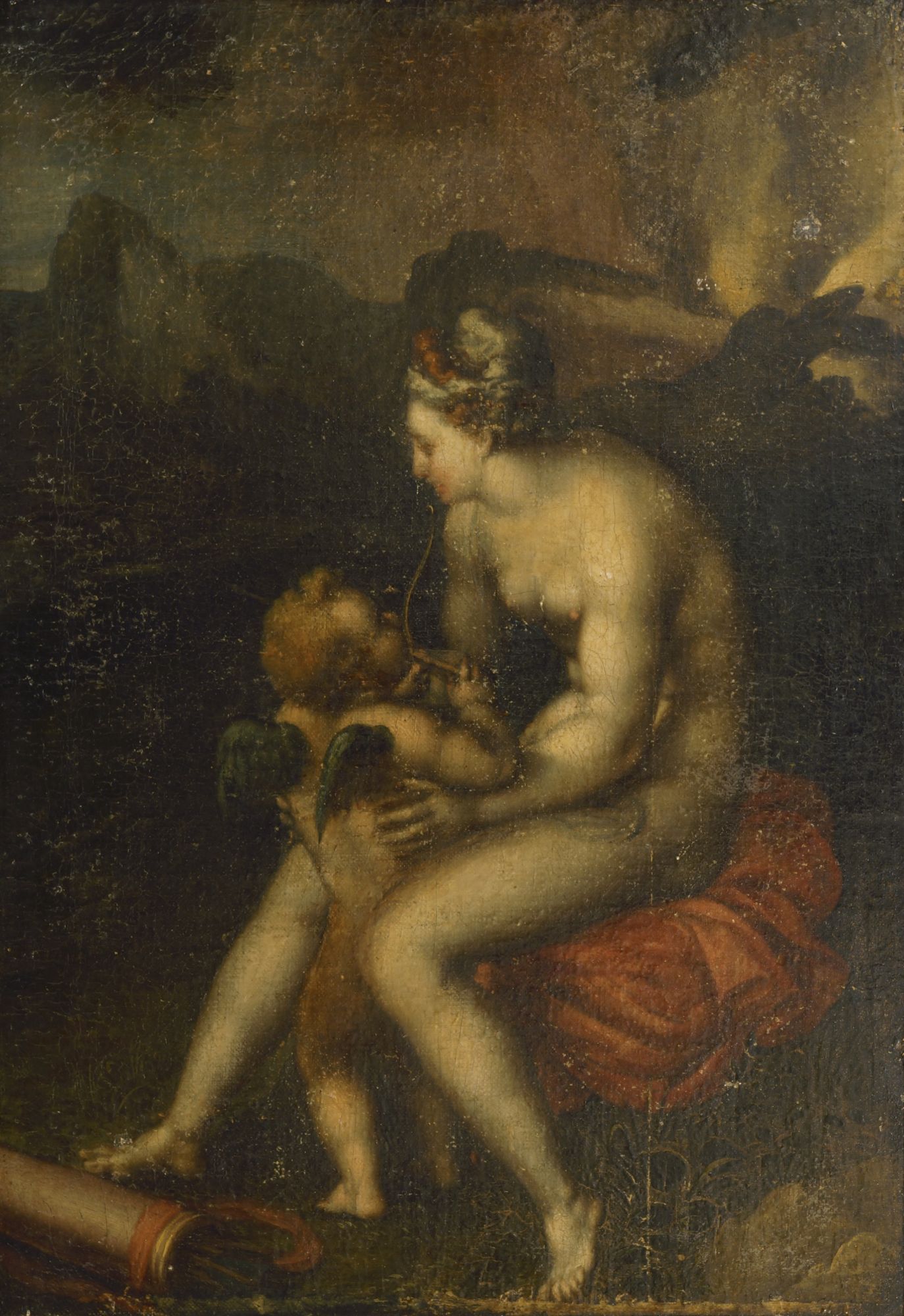 Circle of Lelio Orsi, called Lelio da Novellara, Italian c.1511-1587- Venus and Cupid; oil on