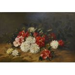 W R Thompson, British, late 19th century- Camellias and Chrysanthemums, 1883; oil on canvas,