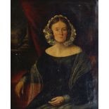 British School, mid 19th century- Portrait of a lady, seated half-length in a black dress and