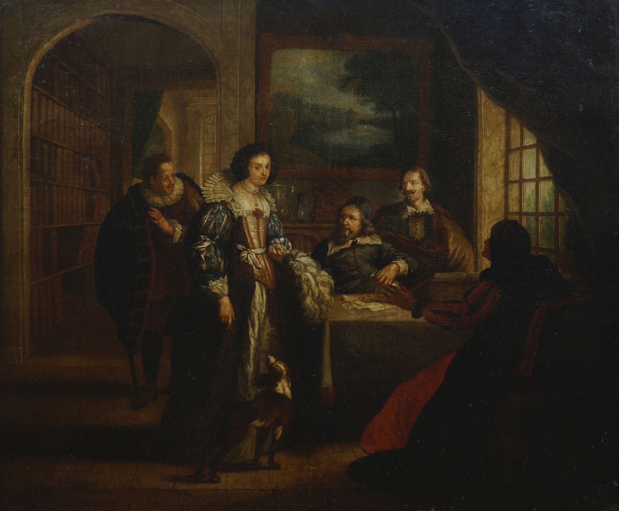 Manner of Jan Josef Horemans the Elder, early/mid 19th century- Interior scene with a procuress