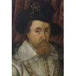 After John de Critz the Elder, Flemish 1551-1642- James I, King of England (detail); oil on