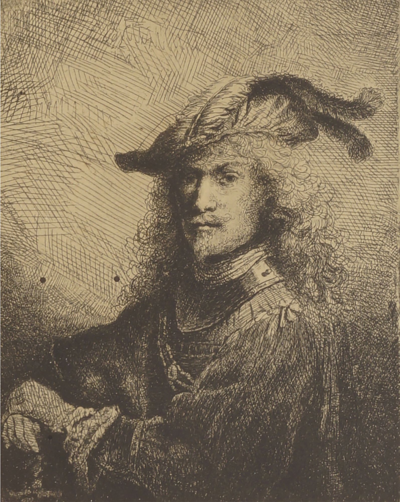 Ferdinand Bol, Dutch 1616-1680- Portrait of an Officer (Self Portrait), 1645; etching and