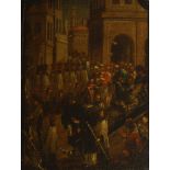 Follower of Bernardo Strozzi, Italian 1581-1644- The funeral procession of a bishop; oil on