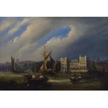 Follower of Samuel Scott, British 1702-1772- Riverside scenes with shipping beneath stormy skies;