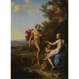 School of Cornelis van Poelenburgh, Dutch 1594-1667- Venus and Adonis with Cupid; oil on panel,