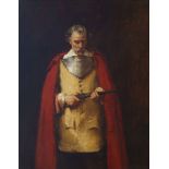 Carrie Wright, British fl.1885-1886- Man holding a musket, standing three quarter-length; oil on