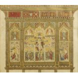 British School, mid/late 19th century- Study of an altarpiece; pen and ink, watercolour with gold