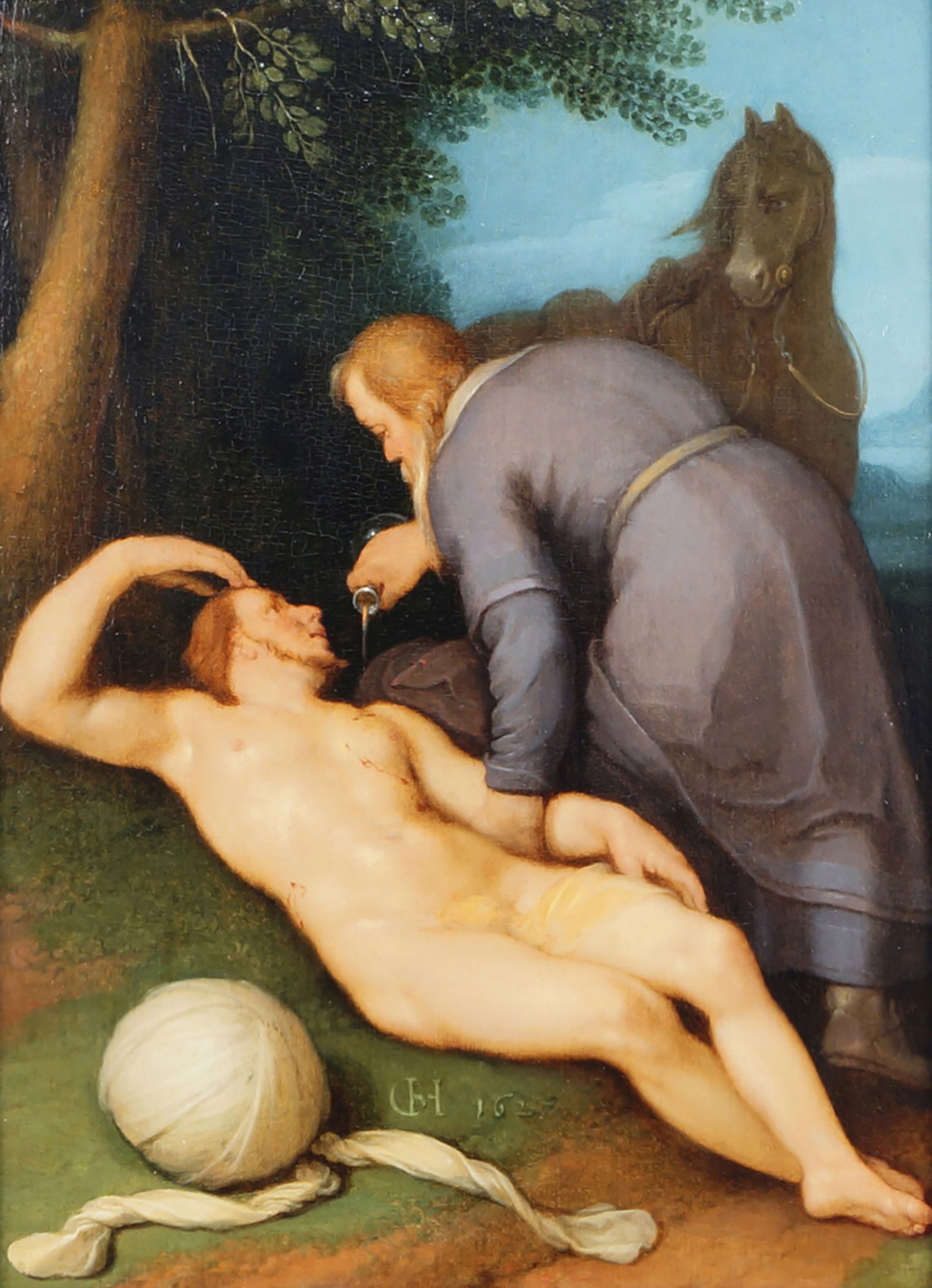 Cornelis van Haarlem, Dutch 1562-1638- The Good Samaritan, 1627; oil on panel, signed with