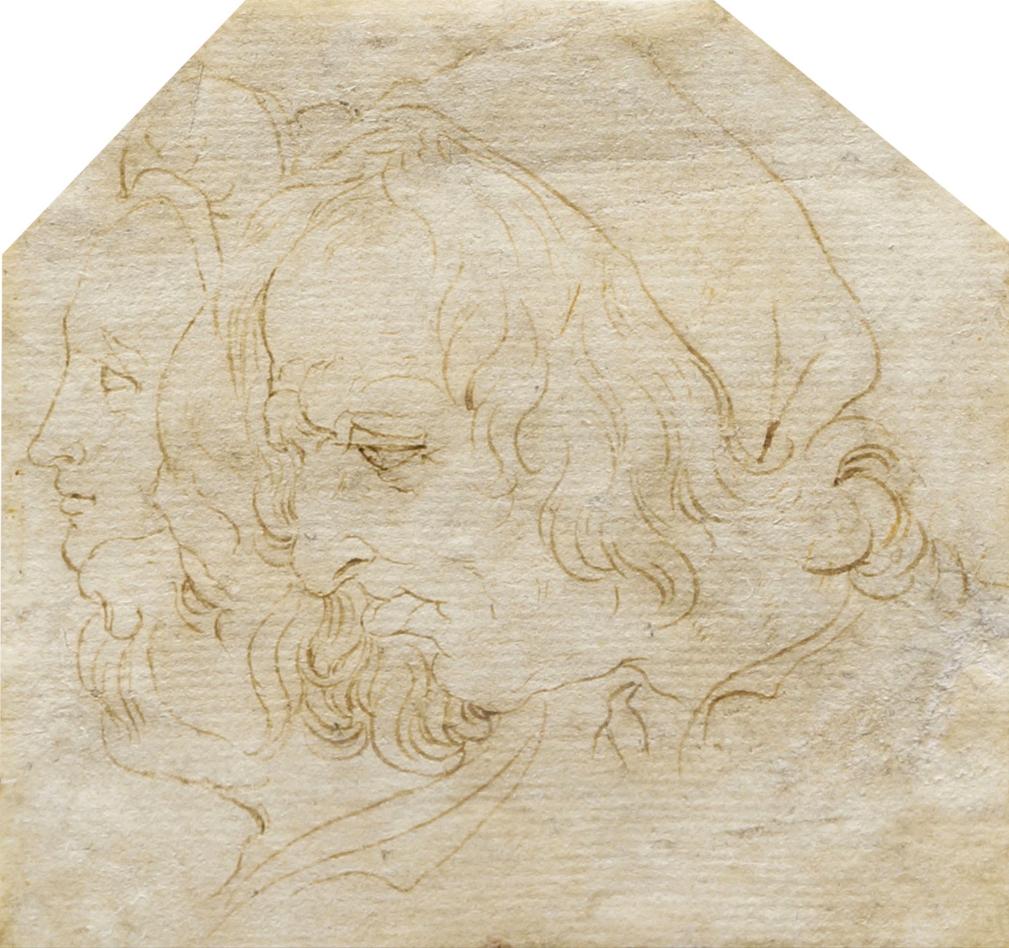 Attributed to Hendrick Goltzius, German/Dutch 1558-1617- Study of three heads; Pen and brown ink