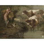 Attributed to Benjamin Barker of Bath, British 1776-1838- Drover with cattle watering on the banks