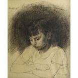 Jan Toorop, Dutch 1858-1928- Study of a girl leaning on a desk; graphite and charcoal on laid paper,