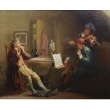 R Geddes, Scottish, late 19th/early 20th century- Musicians practicing in an attic; oil on canvas