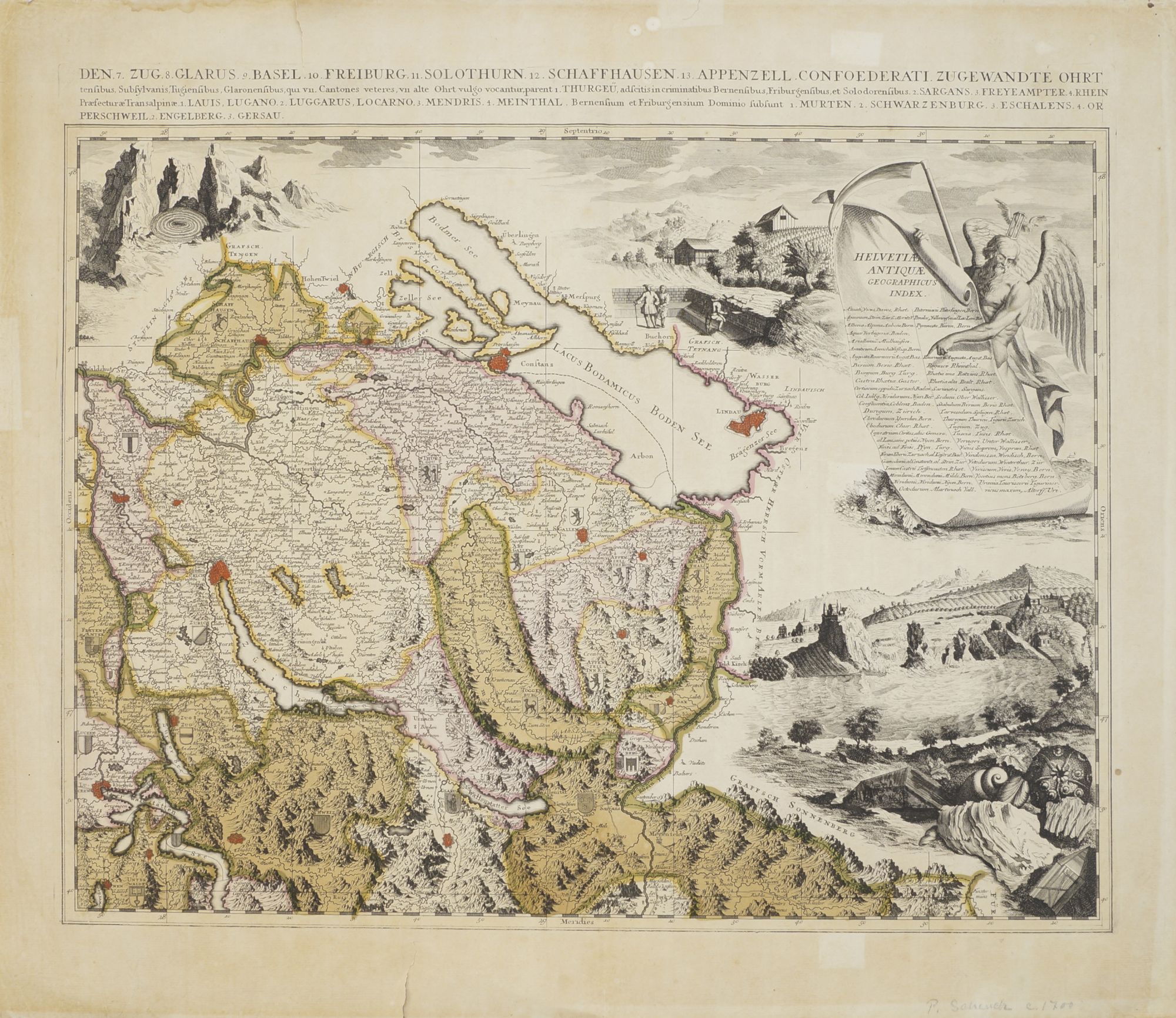 Johann Jakob Scheuchzer, Swiss 1672-1733- Nova Helvetiae Tabula Geographica Illustrissimis et