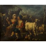 Follower of Philipp Peter Roos, German 1655-1706- Goats and herders in a mountain landscape; oil