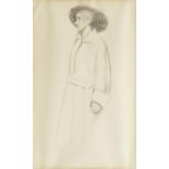 Helen Mary Jacobs, British 1888-1970- Woman in a Hat; pencil, signed with initials, 23.3x15.6cm (
