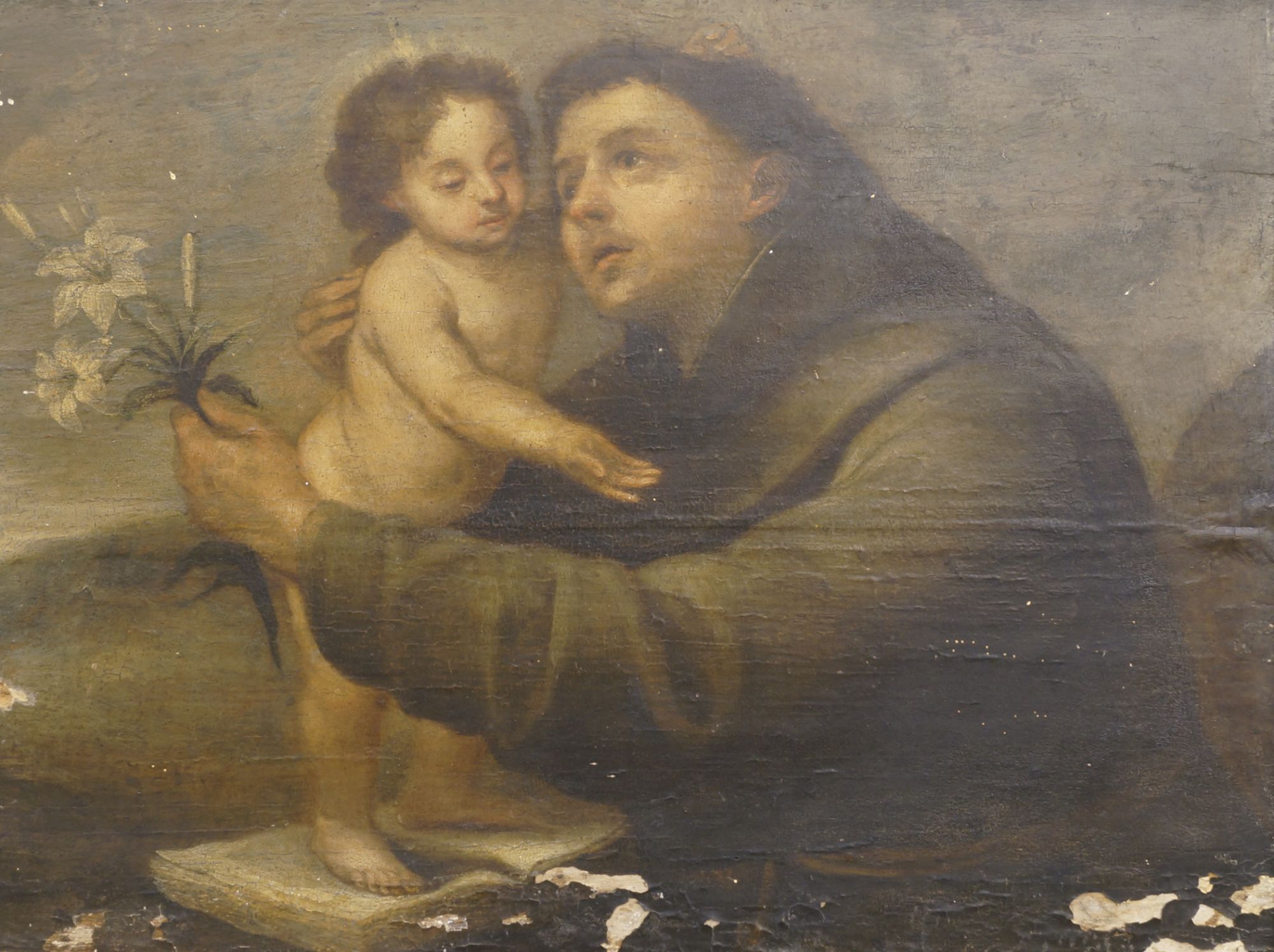 Follower of Bartolomé Esteban Murillo, Spanish 1617-1682- Saint Anthony Embracing the Infant