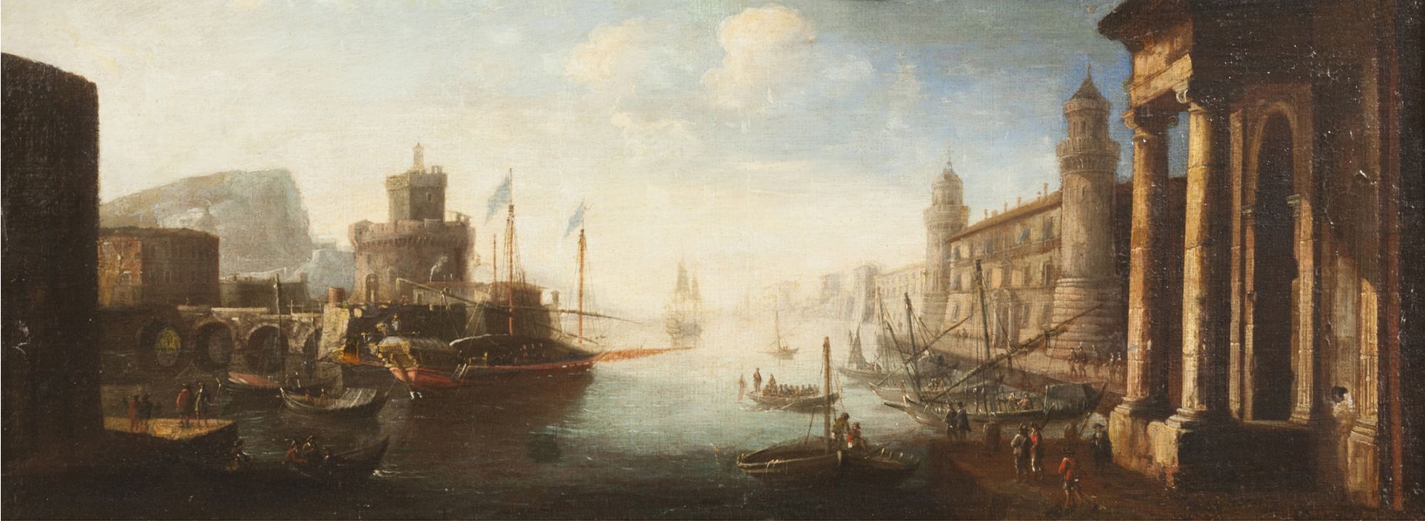 Follower of Gaspar van Wittel, called Vanvitelli, Dutch 1653-1736- Capriccio of a harbour with