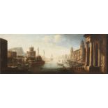 Follower of Gaspar van Wittel, called Vanvitelli, Dutch 1653-1736- Capriccio of a harbour with