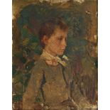 British School, late 19th century- Portrait of a girl, seated half-length; oil on canvas board,