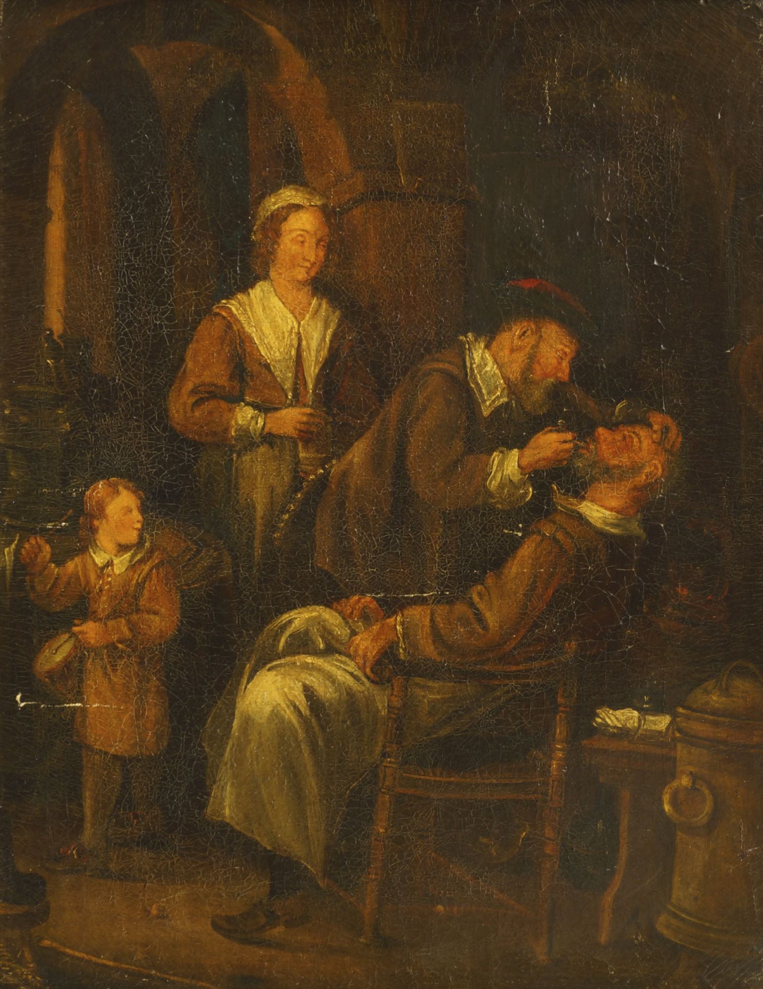 Manner of Adriaen Brouwer, mid/late 19th century- The dentist at work; oil on canvas, 47.8x36.