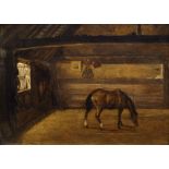 British Provincial School, mid 19th Century- Horse in a stable; oil on canvas, bears signature,