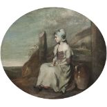 Henry Walton, British 1746-1813- A Girl Seated at the Stile; oil on canvas, oval, bears inscribed