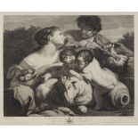 Jean Baptiste Michel, French 1748-1804- A Nymph and Shepherd, after Carlo Cignani; copper engraving,