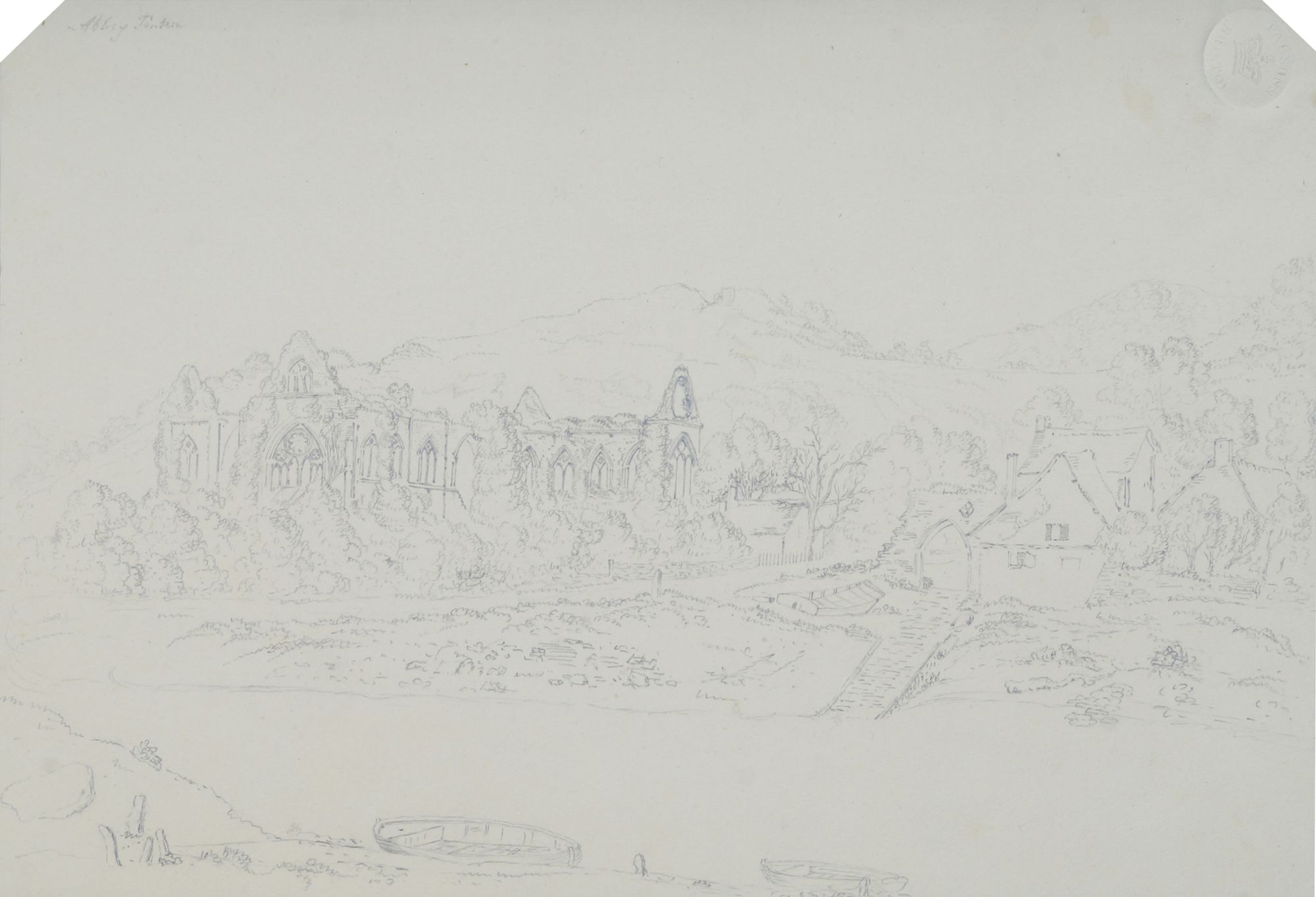 Follower of Thomas Girtin, British 1775-1802- Tintern Abbey, c.1800; pencil on paper, Parsons