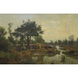 Northern European School, late 19th/early 20th century- Marshland landscape with a village in the