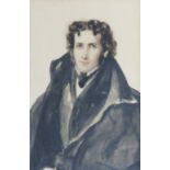British School, early/mid 19th century- Portrait of a gentleman, half-length in a greatcoat;