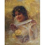 Fabio Fabbi, Italian 1861-1946- North African dancer holding a veil; oil on canvas, signed,