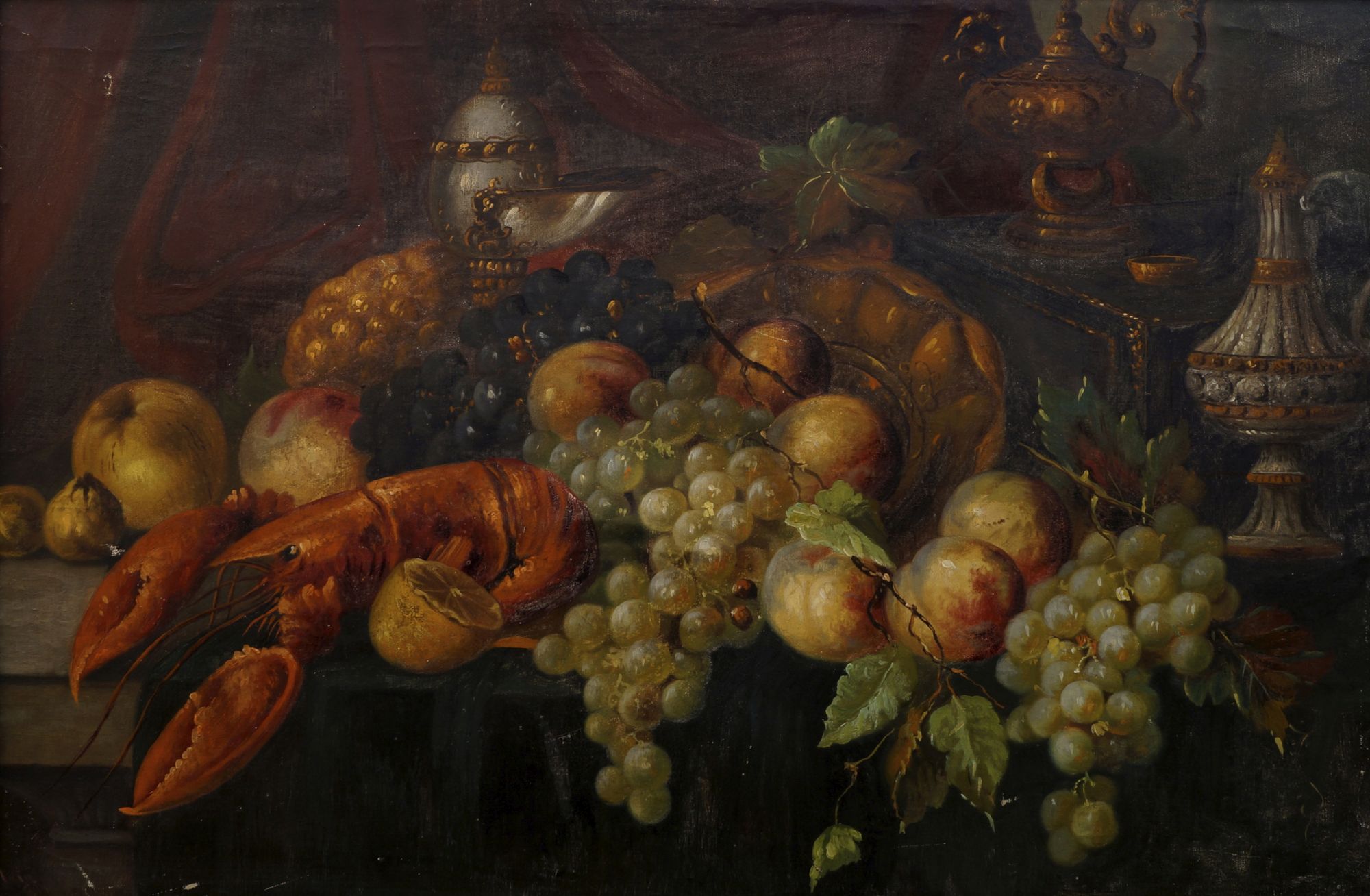 Manner of Jan Davidsz de Heem, mid/late 19th century- Still life with a lobster, grapes, peaches and