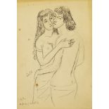 Marie Vorobieff Marevna, Russian 1892-1984- David embracing a woman, 1969; charcoal and black ink,