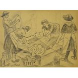 Marie Vorobieff Marevna, Russian 1892-1984- Women washing, St. Paul 1942; charcoal and black ink