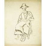 Marie Vorobieff Marevna, Russian 1892-1984- Seated woman with a goat on her lap, 1946; ink,