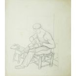 Marie Vorobieff Marevna, Russian 1892-1984- Man fixing a shoe, c.1950s; pencil, 32x28cm: together