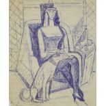 Marie Vorobieff Marevna, Russian 1892-1984- Self portrait; blue pen over traces of pencil,