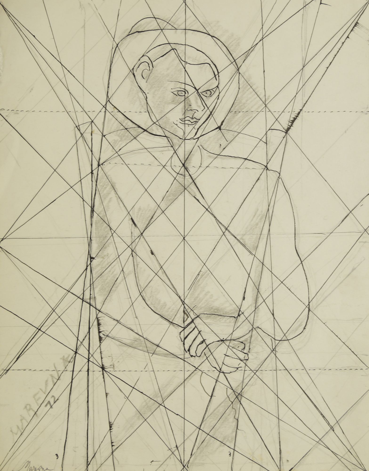 Marie Vorobieff Marevna, Russian 1892-1984- Study of a man, 1972; pencil and black ink, signed in