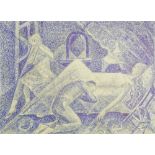 Marie Vorobieff Marevna, Russian 1892-1984- 'Le Crime'; blue pen over pencil, titled on the mount in