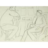 Marie Vorobieff Marevna, Russian 1892-1984- 'Rivera and Picasso, 1916'; black ink over traces of