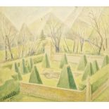 Marie Vorobieff Marevna, Russian 1892-1984- The Garden at Athelhampton,1955; watercolour over pencil