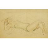 Marie Vorobieff Marevna, Russian 1892-1984 Woman reclining on sheets, 1943; pencil and coloured