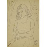 Marie Vorobieff Marevna, Russian 1892-1984- 'Portrait of a woman, 1932'; black ink over pencil,