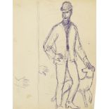 Marie Vorobieff Marevna, Russian 1892-1984- Max Jacob with his dog; blue pen; 31x24cm: together with