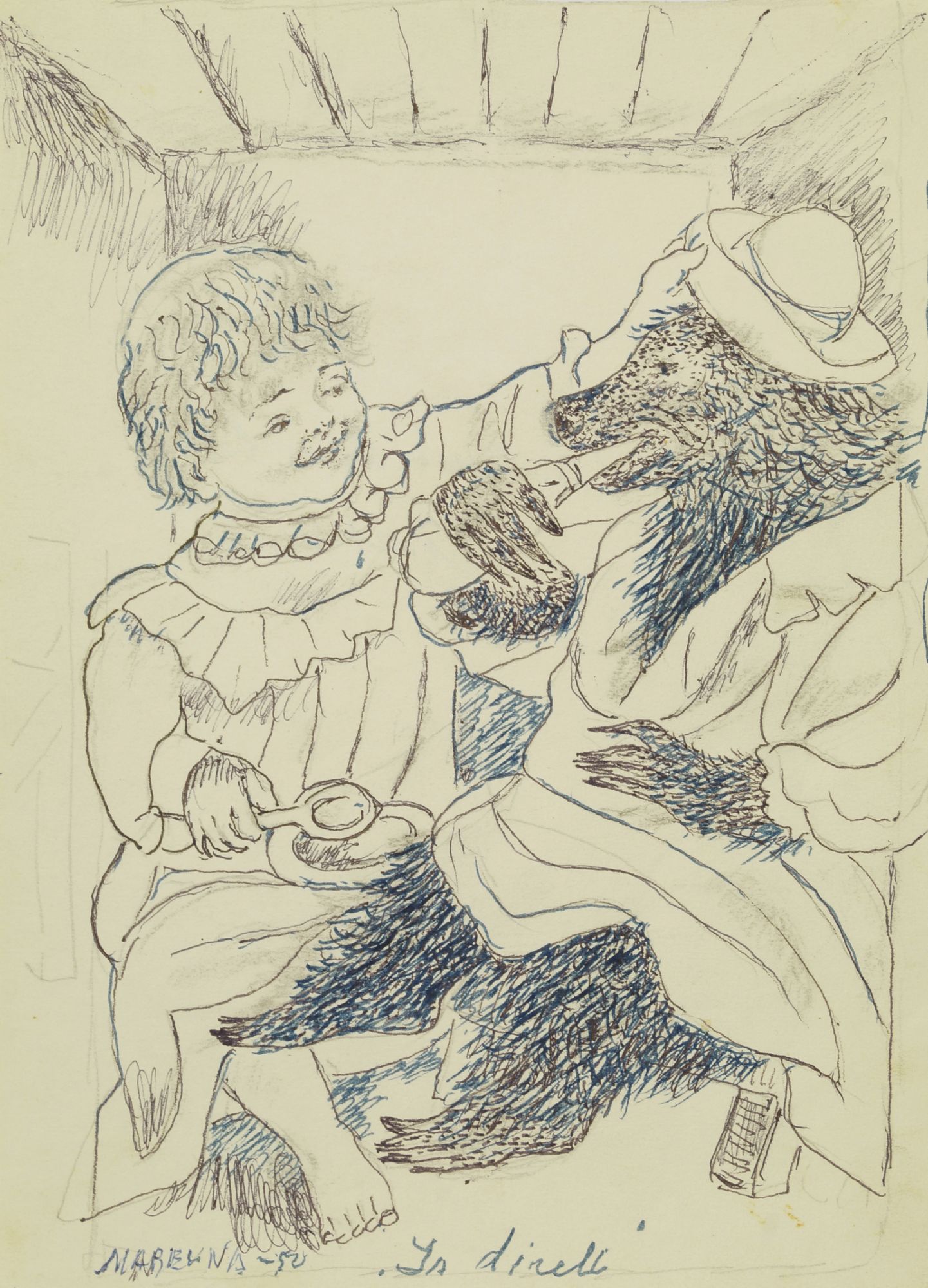 Marie Vorobieff Marevna, Russian 1892-1984- Bear in captive with young girl in tears; pencil and