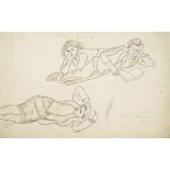 Marie Vorobieff Marevna, Russian 1892-1984- Study of two reclining women and a man, 1943; pen and